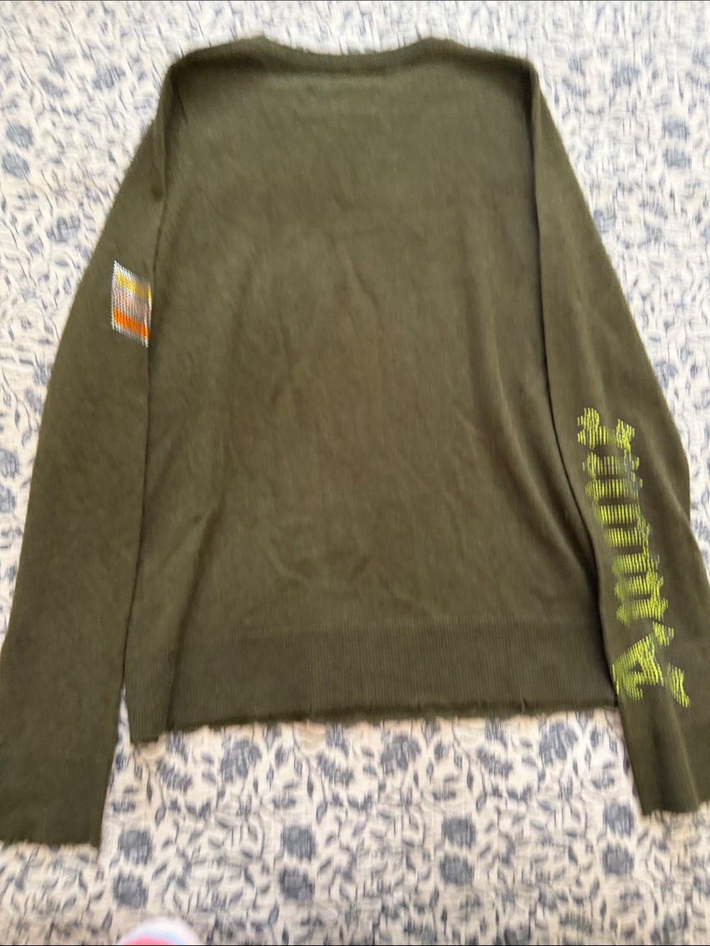 ZADIG AND VOLTAIRE Olive Green Embellished Sweater with Rhinestone Patches - Picture 10 of 10